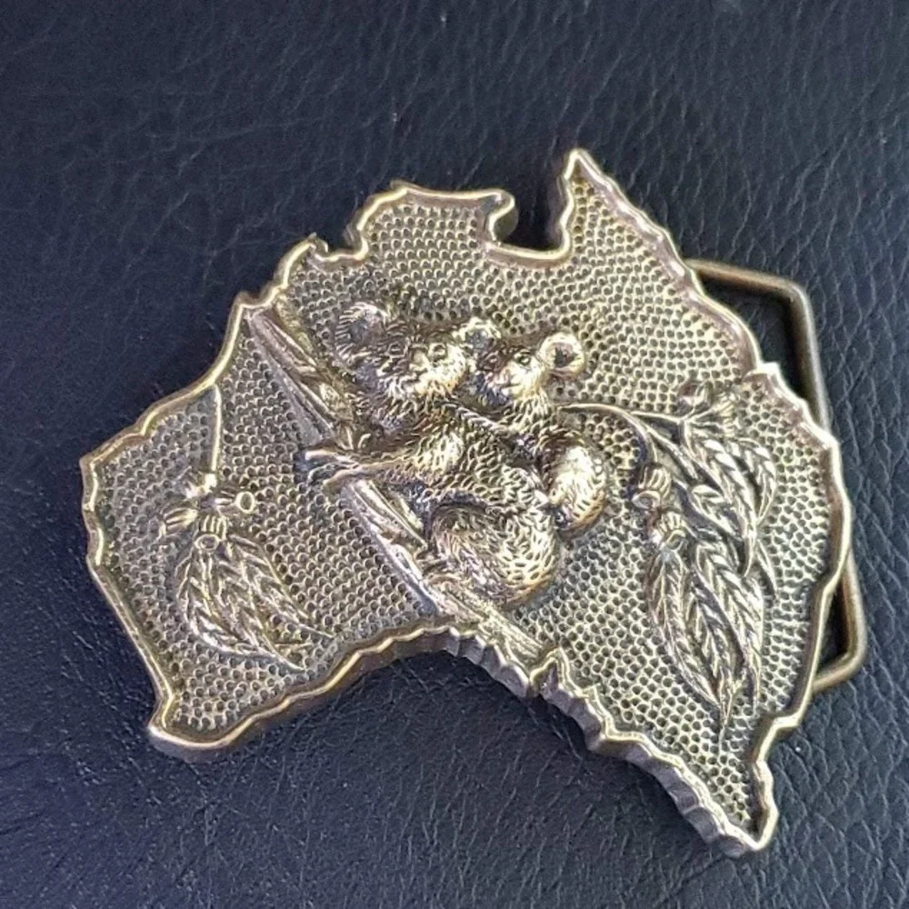 Australia Koala Bears Belt Buckle Solid Brass Wildlife Tree Souvenir Figural